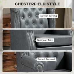 HOMCOM Wingback Accent Chair Tufted Chesterfield-style Armchair with Nail Head Trim for Living Room Bedroom Grey - thumbnail 5