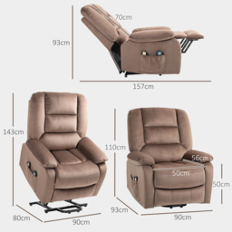 HOMCOM Electric Riser and Recliner Chair with Vibration Massage, Heat, Side Pocket, Brown - Aosom UK - thumbnail 3
