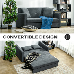 HOMCOM 2 Seater Sofa Bed with Hidden Storage, Modern Snow Flannel Loveseat Sofa with 2 Cushions for Living Room, Dark Grey - Aosom UK - thumbnail 4