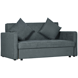 HOMCOM 2 Seater Sofa Bed with Hidden Storage, Modern Snow Flannel Loveseat Sofa with 2 Cushions for Living Room, Dark Grey - Aosom UK