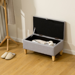 HOMCOM 30L Linen Storage Ottoman Padded Footstool with Rubberwood Legs for Storage Box, Bed End, Shoe Bench, Seating, Light Grey - thumbnail 7