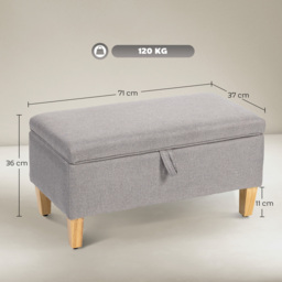 HOMCOM 30L Linen Storage Ottoman Padded Footstool with Rubberwood Legs for Storage Box, Bed End, Shoe Bench, Seating, Light Grey - thumbnail 3