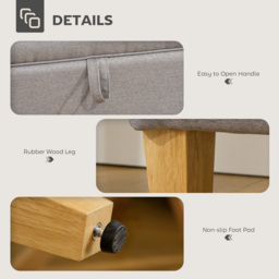HOMCOM 30L Linen Storage Ottoman Padded Footstool with Rubberwood Legs for Storage Box, Bed End, Shoe Bench, Seating, Light Grey - thumbnail 6