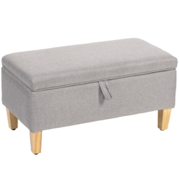 HOMCOM 30L Linen Storage Ottoman Padded Footstool with Rubberwood Legs for Storage Box, Bed End, Shoe Bench, Seating, Light Grey - thumbnail 1