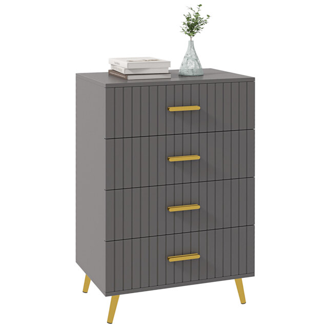 HOMCOM Bedroom Chest of Drawers, Modern 4-Drawer Dresser, Storage Drawer Unit with Aluminium Legs, Dark Grey - Aosom UK - image 1