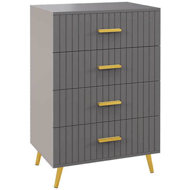 HOMCOM Bedroom Chest of Drawers, Modern 4-Drawer Dresser, Storage Drawer Unit with Aluminium Legs, Dark Grey - Aosom UK - image 1