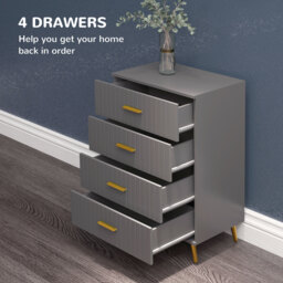 HOMCOM Bedroom Chest of Drawers, Modern 4-Drawer Dresser, Storage Drawer Unit with Aluminium Legs, Dark Grey - Aosom UK - thumbnail 4