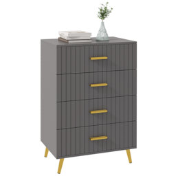 HOMCOM Bedroom Chest of Drawers, Modern 4-Drawer Dresser, Storage Drawer Unit with Aluminium Legs, Dark Grey - Aosom UK