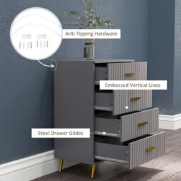 HOMCOM Bedroom Chest of Drawers, Modern 4-Drawer Dresser, Storage Drawer Unit with Aluminium Legs, Dark Grey - Aosom UK - thumbnail 6