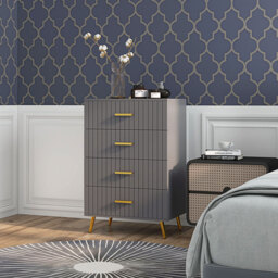 HOMCOM Bedroom Chest of Drawers, Modern 4-Drawer Dresser, Storage Drawer Unit with Aluminium Legs, Dark Grey - Aosom UK - thumbnail 2