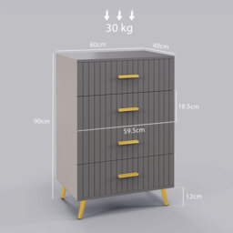 HOMCOM Bedroom Chest of Drawers, Modern 4-Drawer Dresser, Storage Drawer Unit with Aluminium Legs, Dark Grey - Aosom UK - thumbnail 3