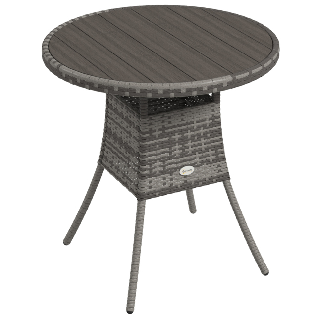 Outsunny 70cm PE Rattan Outdoor Dining Table, Patio Table with Wood-plastic Composite Top for Balcony, Garden, Grey - image 1
