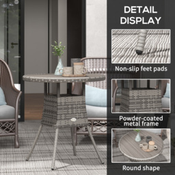 Outsunny 70cm PE Rattan Outdoor Dining Table, Patio Table with Wood-plastic Composite Top for Balcony, Garden, Grey - thumbnail 6
