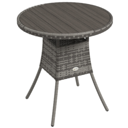 Outsunny 70cm PE Rattan Outdoor Dining Table, Patio Table with Wood-plastic Composite Top for Balcony, Garden, Grey - thumbnail 1