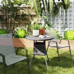 Outsunny 70cm PE Rattan Outdoor Dining Table, Patio Table with Wood-plastic Composite Top for Balcony, Garden, Grey - thumbnail 2