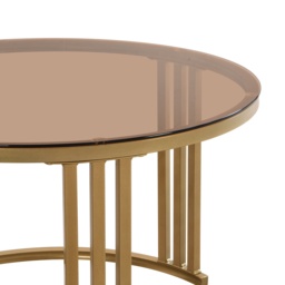 Set of 2 Round Nest of Tables, Coffee Table Round Nesting with High-Gloss and Tempered Glass Tops, for Living Room, Brown+White - Aosom UK - thumbnail 7