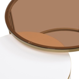 Set of 2 Round Nest of Tables, Coffee Table Round Nesting with High-Gloss and Tempered Glass Tops, for Living Room, Brown+White - Aosom UK - thumbnail 6