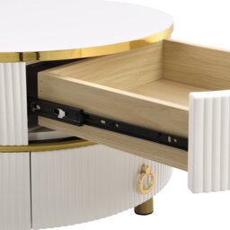 Set of 2 Round Nest of Tables, Coffee Table Round Nesting with High-Gloss and Tempered Glass Tops, for Living Room, Brown+White - Aosom UK - thumbnail 9