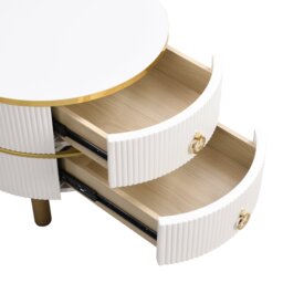 Set of 2 Round Nest of Tables, Coffee Table Round Nesting with High-Gloss and Tempered Glass Tops, for Living Room, Brown+White - Aosom UK - thumbnail 8