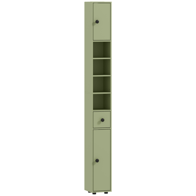 kleankin 180cm Slim Bathroom Cabinet, with Drawer, Shelves and Cupboards - Green - image 1