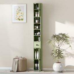 kleankin 180cm Slim Bathroom Cabinet, with Drawer, Shelves and Cupboards - Green - thumbnail 7