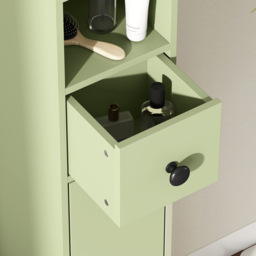 kleankin 180cm Slim Bathroom Cabinet, with Drawer, Shelves and Cupboards - Green - thumbnail 9