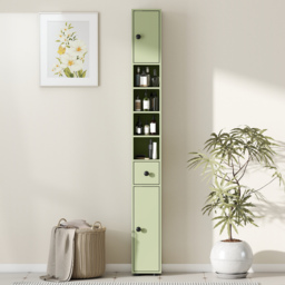 kleankin 180cm Slim Bathroom Cabinet, with Drawer, Shelves and Cupboards - Green - thumbnail 8