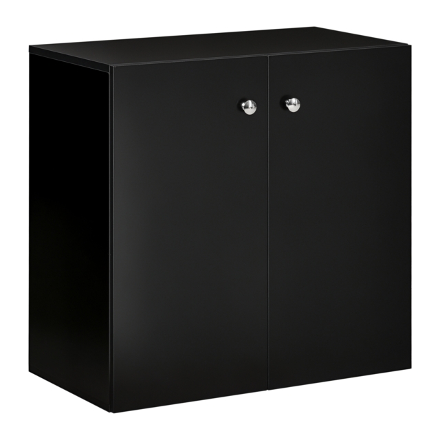 HOMCOM Wooden Storage Cabinet, Two Shelves Sideboard, Freestanding Kitchen Cupboard, Bookcase for Living Space, Black - Aosom UK - image 1