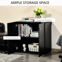 HOMCOM Wooden Storage Cabinet, Two Shelves Sideboard, Freestanding Kitchen Cupboard, Bookcase for Living Space, Black - Aosom UK - thumbnail 4