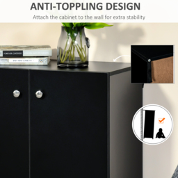 HOMCOM Wooden Storage Cabinet, Two Shelves Sideboard, Freestanding Kitchen Cupboard, Bookcase for Living Space, Black - Aosom UK - thumbnail 5