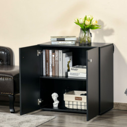 HOMCOM Wooden Storage Cabinet, Two Shelves Sideboard, Freestanding Kitchen Cupboard, Bookcase for Living Space, Black - Aosom UK - thumbnail 9