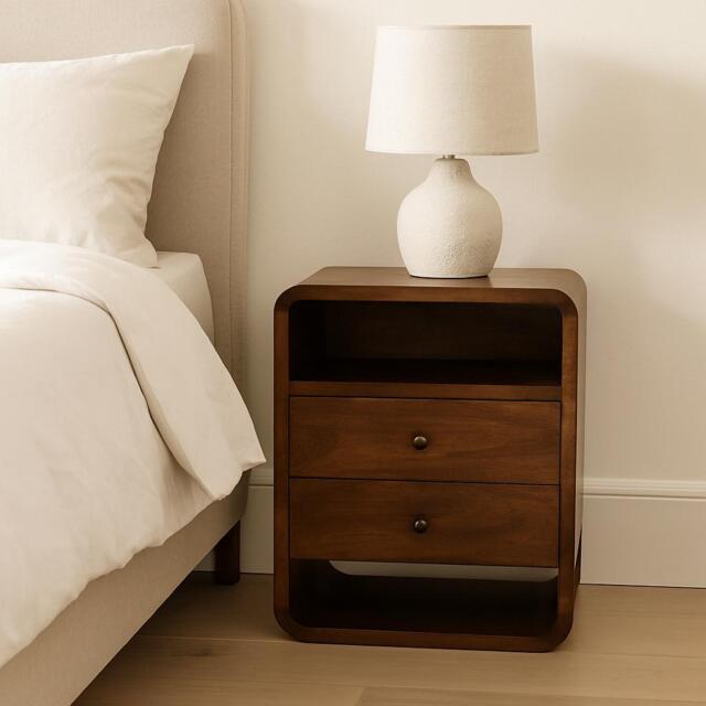 100% Solid Mango Wood Bedside Cabinet with 2 Smooth‑Gliding Drawers, 2 Open Slots, Table for Organised Storage, 35L x 40W x 55H cm, Brown - Aosom UK - image 1