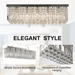 HOMCOM Modern Crystal Ceiling Light Square Crystal Chandelier for Living Room, Dining Room, Hall, E14 Base, Silver, 80 x 25 x 23cm - Aosom UK - thumbnail 5