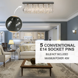 HOMCOM Modern Crystal Ceiling Light Square Crystal Chandelier for Living Room, Dining Room, Hall, E14 Base, Silver, 80 x 25 x 23cm - Aosom UK - thumbnail 6