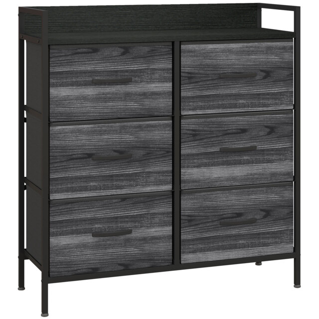 HOMCOM Rustic Chest of Six Fabric Drawers - Black - image 1