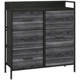 HOMCOM Rustic Chest of Six Fabric Drawers - Black - thumbnail 1