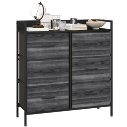 HOMCOM Rustic Chest of Six Fabric Drawers - Black - thumbnail 1