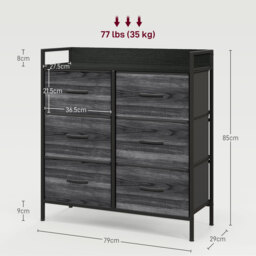 HOMCOM Rustic Chest of Six Fabric Drawers - Black - thumbnail 3