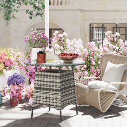 Outsunny Wicker Garden Rattan Table, Patio Furniture Outdoor Coffee Table with Umbrella Hole and Tempered Glass Top, Grey - thumbnail 9