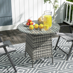 Outsunny Wicker Garden Rattan Table, Patio Furniture Outdoor Coffee Table with Umbrella Hole and Tempered Glass Top, Grey - thumbnail 8
