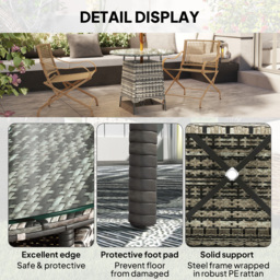 Outsunny Wicker Garden Rattan Table, Patio Furniture Outdoor Coffee Table with Umbrella Hole and Tempered Glass Top, Grey - thumbnail 7