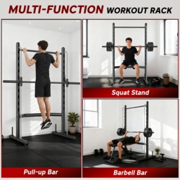 HOMCOM Squat Rack with Pull-Up Bar, Adjustable Weight Rack, Multi-Functional Weight Lifting Barbell Stand for Home Gym Strength Training - thumbnail 4
