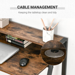 HOMCOM Writing Desk with Storage Shelf and Metal frame, Computer Table, Home Office PC Laptop Workstation, Rustic Brown - Aosom UK - thumbnail 6