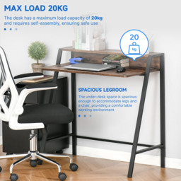 HOMCOM Writing Desk with Storage Shelf and Metal frame, Computer Table, Home Office PC Laptop Workstation, Rustic Brown - Aosom UK - thumbnail 7