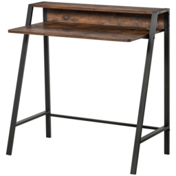 HOMCOM Writing Desk with Storage Shelf and Metal frame, Computer Table, Home Office PC Laptop Workstation, Rustic Brown - Aosom UK
