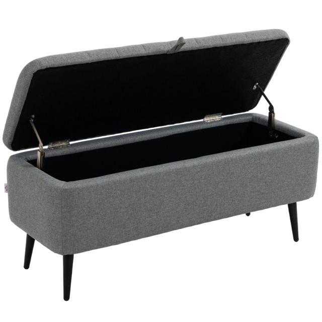 HOMCOM Storage Ottoman with Flip Top, Rectangular Upholstered Bench, Linen Fabric Footstool with Steel Legs for Living Room, Bedroom, Grey - Aosom UK - image 1