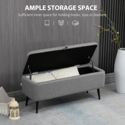 HOMCOM Storage Ottoman with Flip Top, Rectangular Upholstered Bench, Linen Fabric Footstool with Steel Legs for Living Room, Bedroom, Grey - Aosom UK - thumbnail 4
