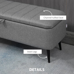 HOMCOM Storage Ottoman with Flip Top, Rectangular Upholstered Bench, Linen Fabric Footstool with Steel Legs for Living Room, Bedroom, Grey - Aosom UK - thumbnail 6