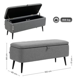 HOMCOM Storage Ottoman with Flip Top, Rectangular Upholstered Bench, Linen Fabric Footstool with Steel Legs for Living Room, Bedroom, Grey - Aosom UK - thumbnail 3