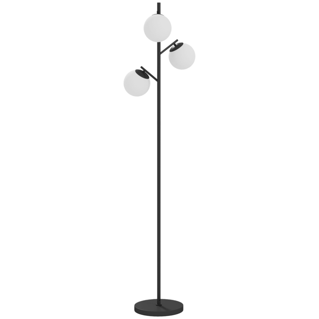 HOMCOM 3-Light Tree Floor Lamps for Living Room, Modern Standing Lamp for Bedroom with Globe Lampshade, Steel Base, Bulb not Included, Black - image 1